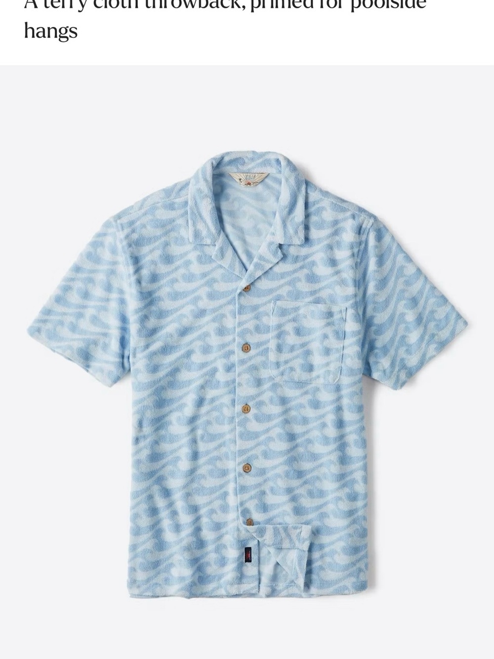 Faherty Cabana Towel Terry Shirt - In Endless Peaks -Blue resort wear - vacation - Picture 4 of 10
